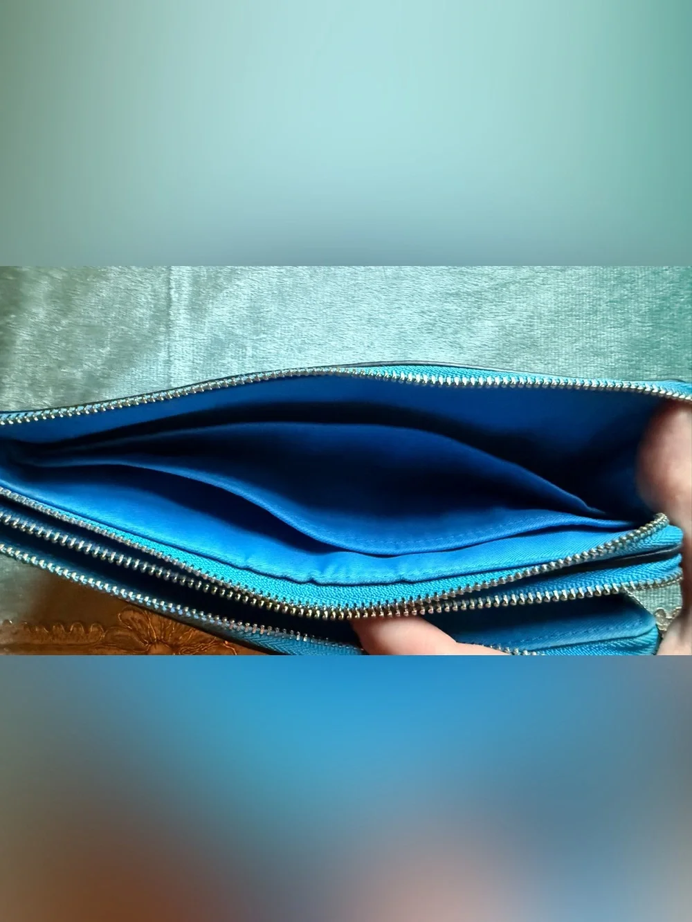Coach Double Zip Wristlet Pool Blue Color